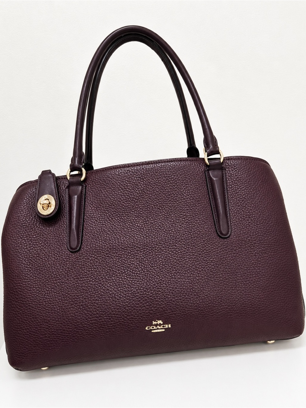 Coach 57276 Oxblood Pebbled Leather Carryall Satchel Triple Compartment
